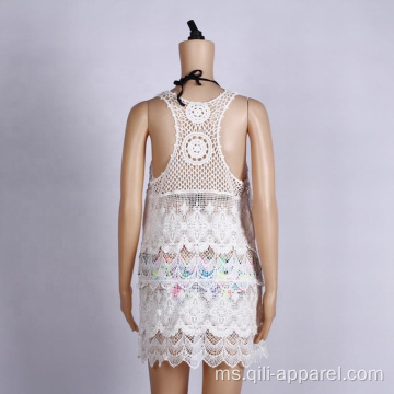 Cotton Crochet Beach Cover Up Pakaian Renang Putih